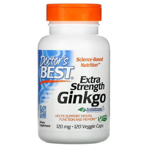 Doctor's Best, Гинкго повышенной прочности, 120 мг, 120 вегетарианских капсул